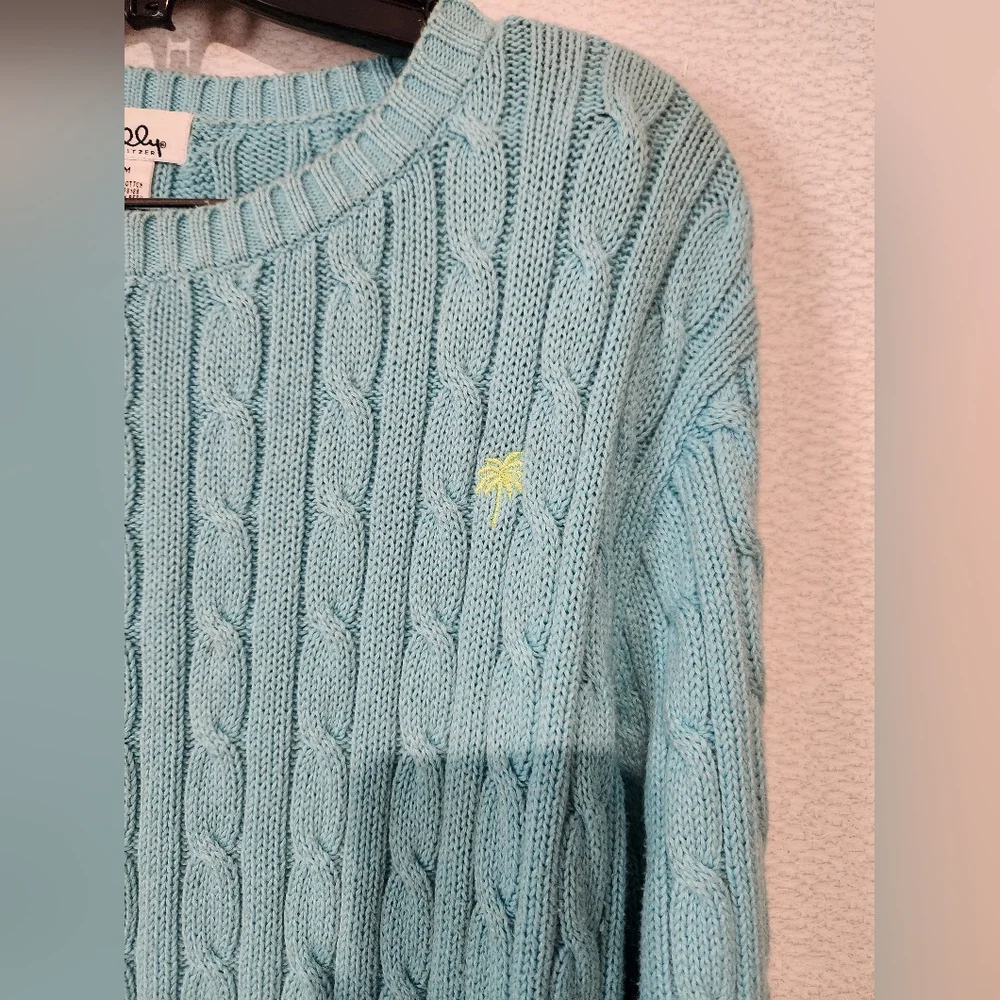 Lilly Pulitzer Cableknit Light Blue Sweater Medium 100% Cotton
